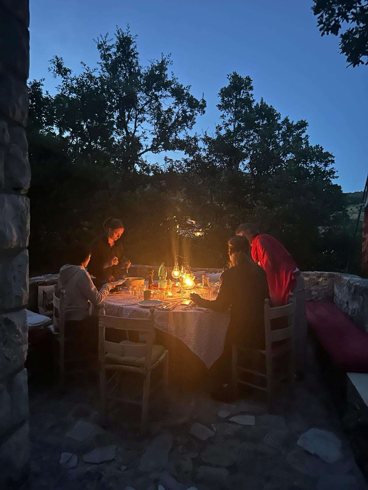 Dinner under the stars at San Flaviano during trauma retreat for woman Italy